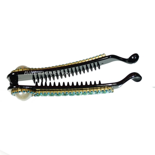 Haarspange Bananenspange Strass & Acryl Haarschmuck blau türkis weiss gold schwarz 7533c